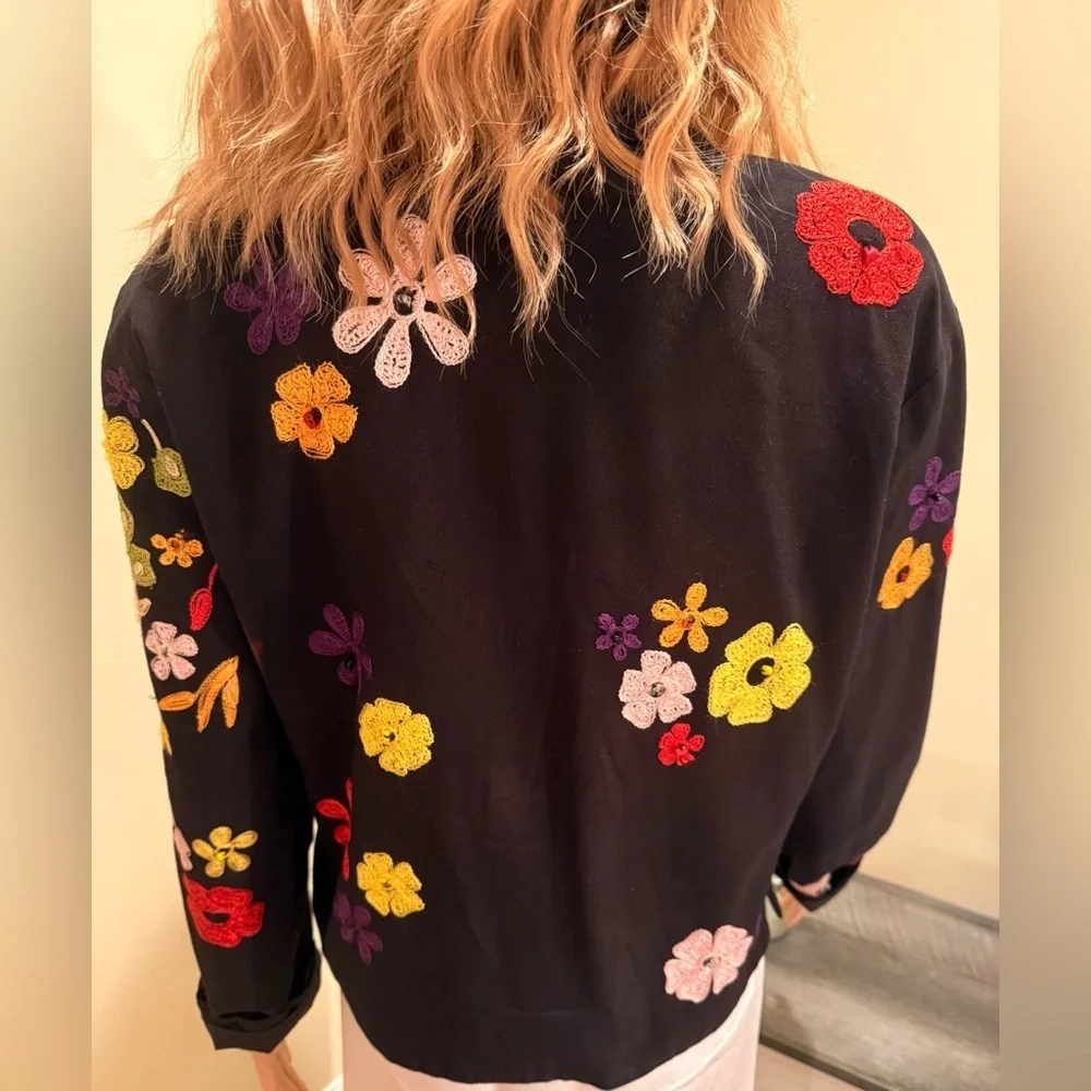 ANAGE Embroidered Floral Cotton Jacket Shirt | Size M